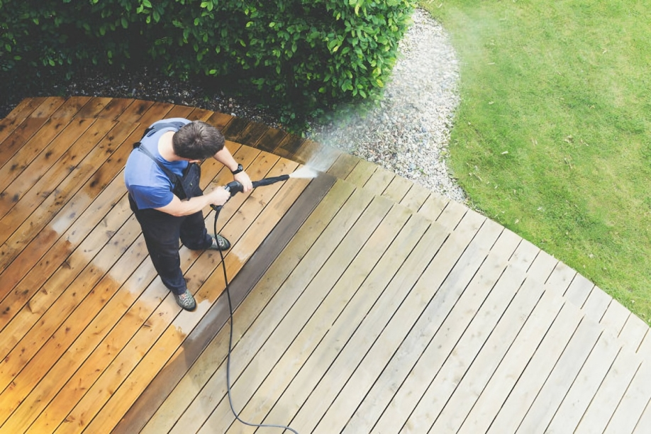 Pressure Washing a deck in San Jose, CA