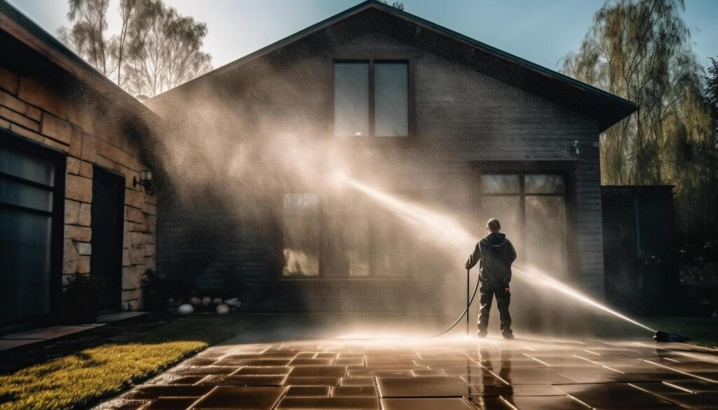 Pressure washing a house in San Jose, CA