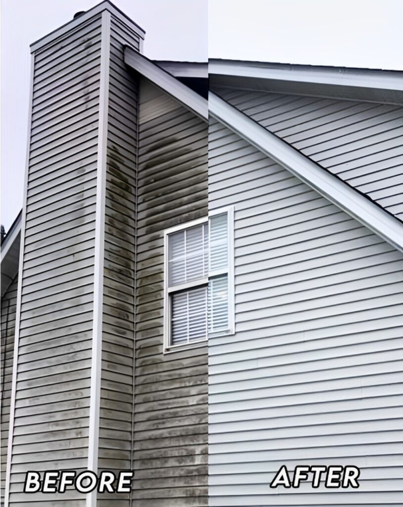 Before and after house washing in San Jose, CA, showing a dramatic exterior transformation.