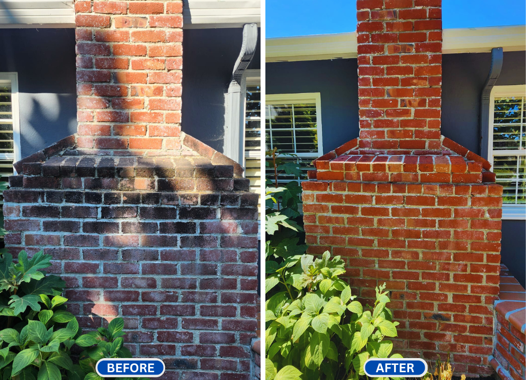 Before and after photo of a professional pressure washing service in San Jose, CA, showcasing a home exterior transformed from dirty to sparkling clean by CA Wash Pros.