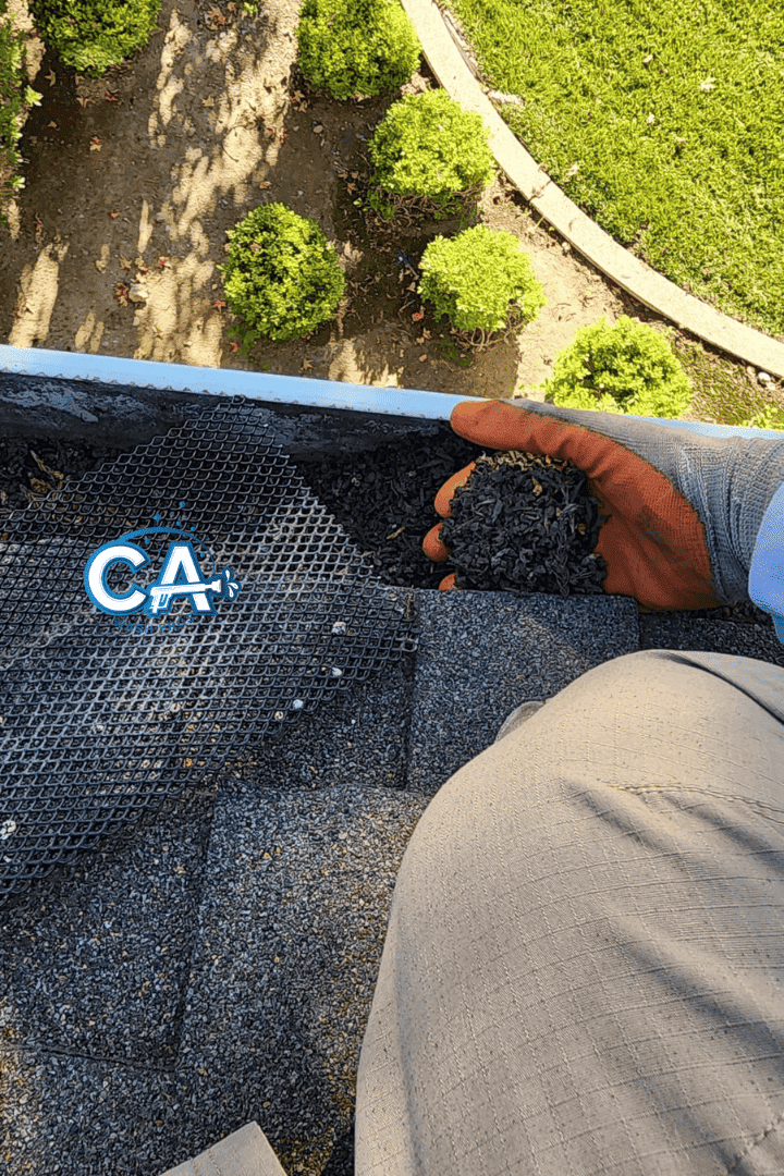 Clogged gutters before professional cleaning in Castro Valley.