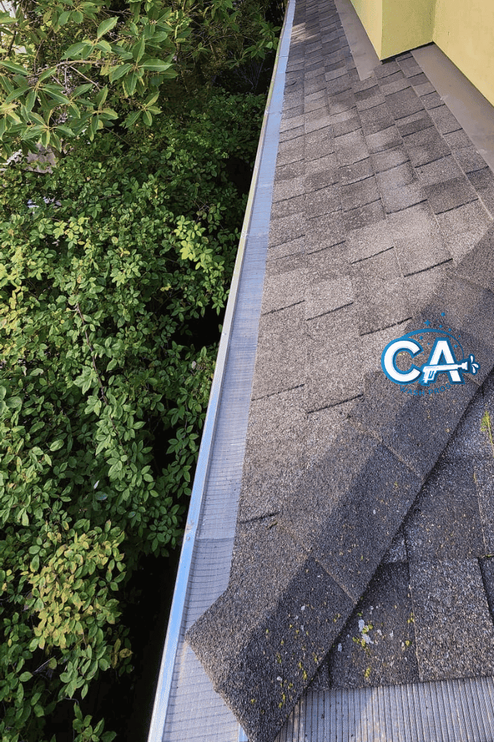 Seamless gutter protection installed on a home in San Leandro.