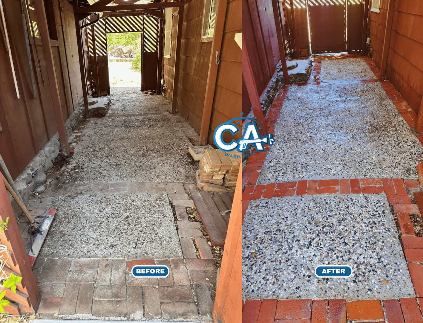 Power washing stains and grime from a concrete in Livermore.