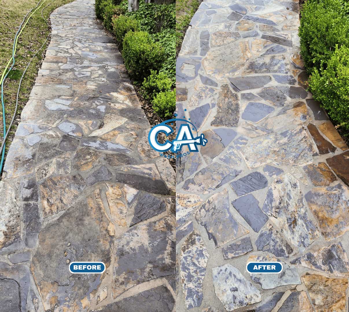Walkway in San Leandro cleaned with high-pressure washing.