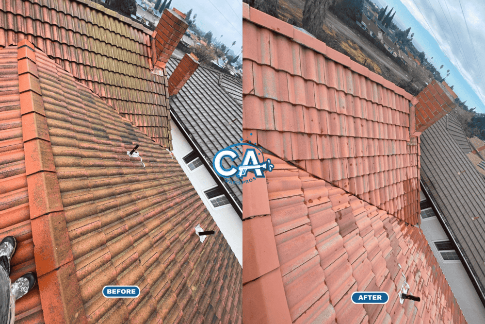 Roof washing service in Hayward restoring the roof’s appearance.