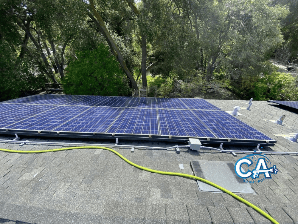 Solar panels cleaned to remove dust and debris on a roof in Livermore.