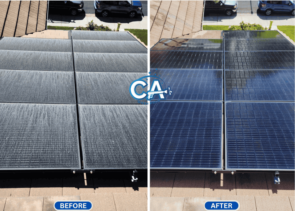 Solar panels in Pleasanton cleaned for better energy efficiency.
