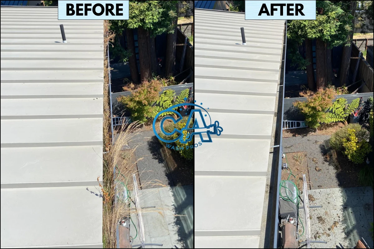 Commercial gutter cleaning service completed by CA Wash Pros in Milpitas, CA.