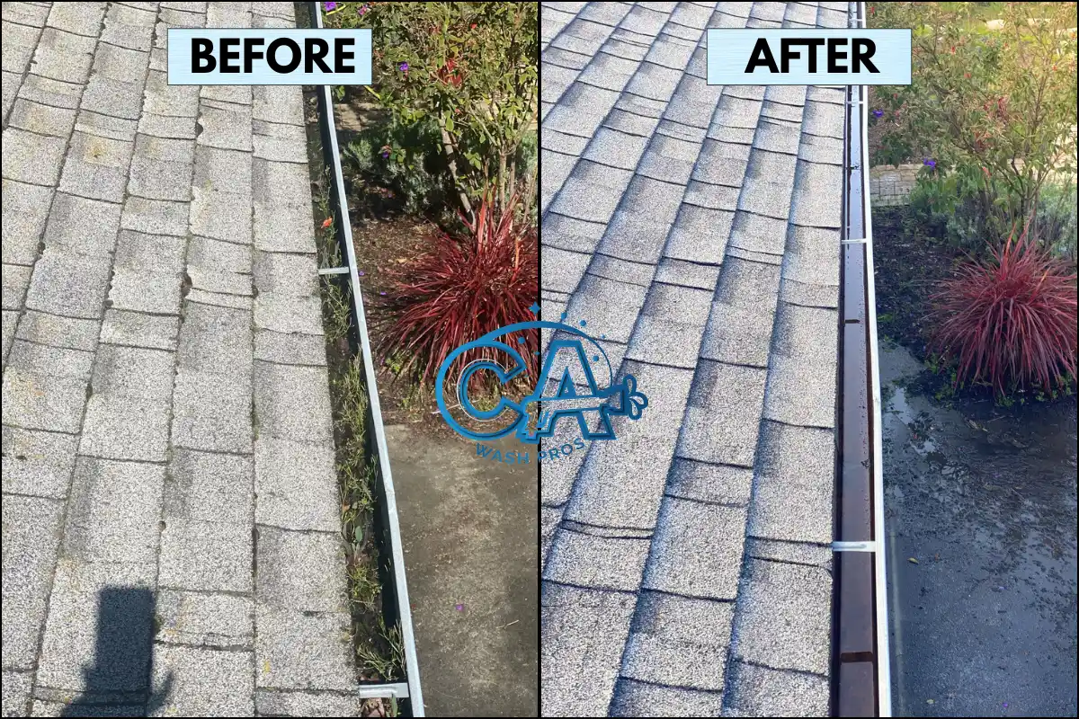 Residential gutter cleaning service completed by CA Wash Pros in Milpitas, CA.