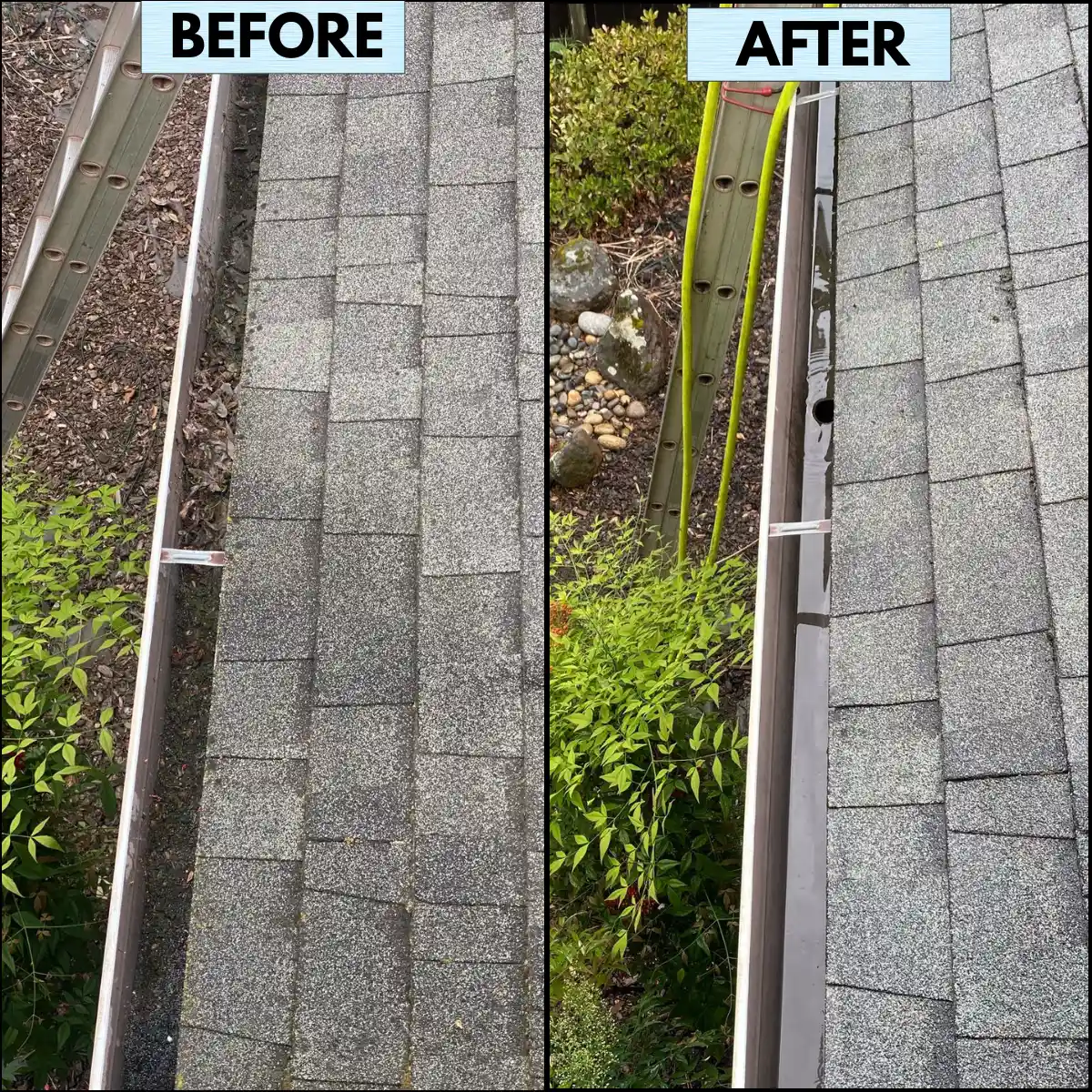 Residential gutter cleaning service completed by CA Wash Pros in Milpitas, CA.