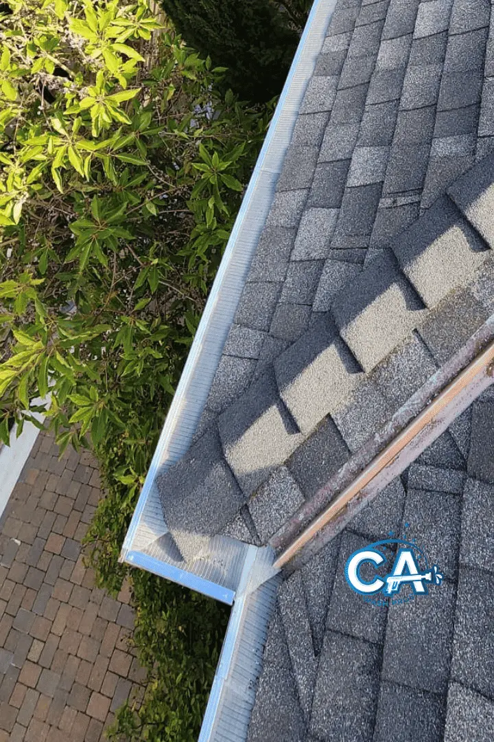 Gutter guards professionally installed by CA Wash Pros on a residential home.