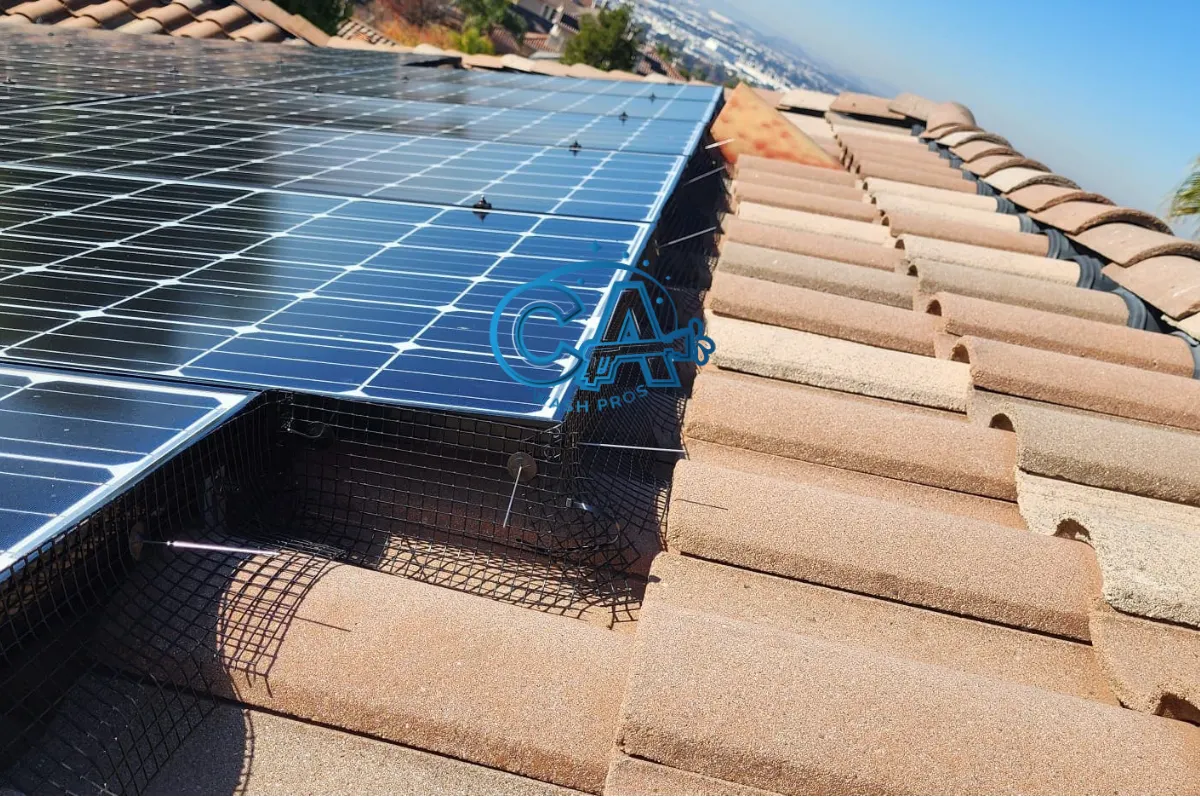 Solar panel bird proofing service completed by CA Wash Pros on a residential home in San Jose, CA.