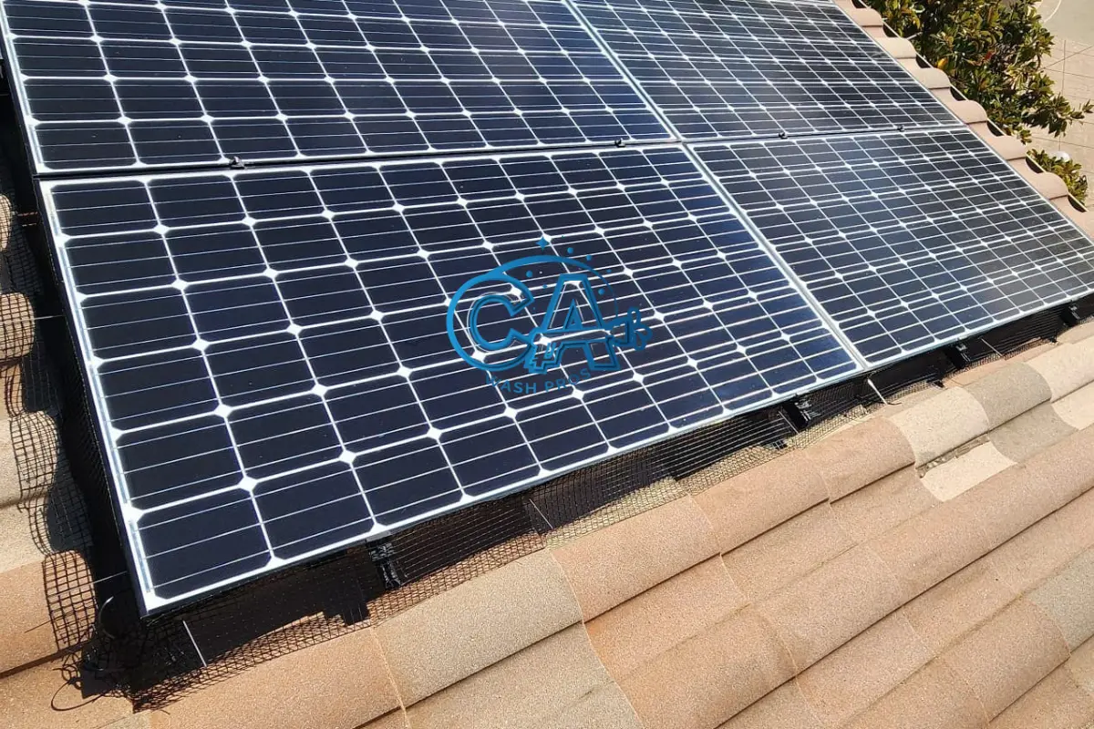 Solar panel bird proofing installation in San Jose, CA done by CA Wash Pros.
