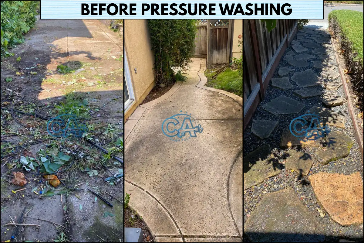 Collage of dirty walkways with dust, dirt, mildew, and mold growth.