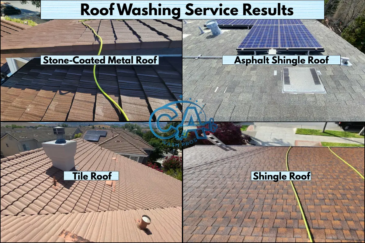Different types of roof professionally washed by CA Wash Pros.
