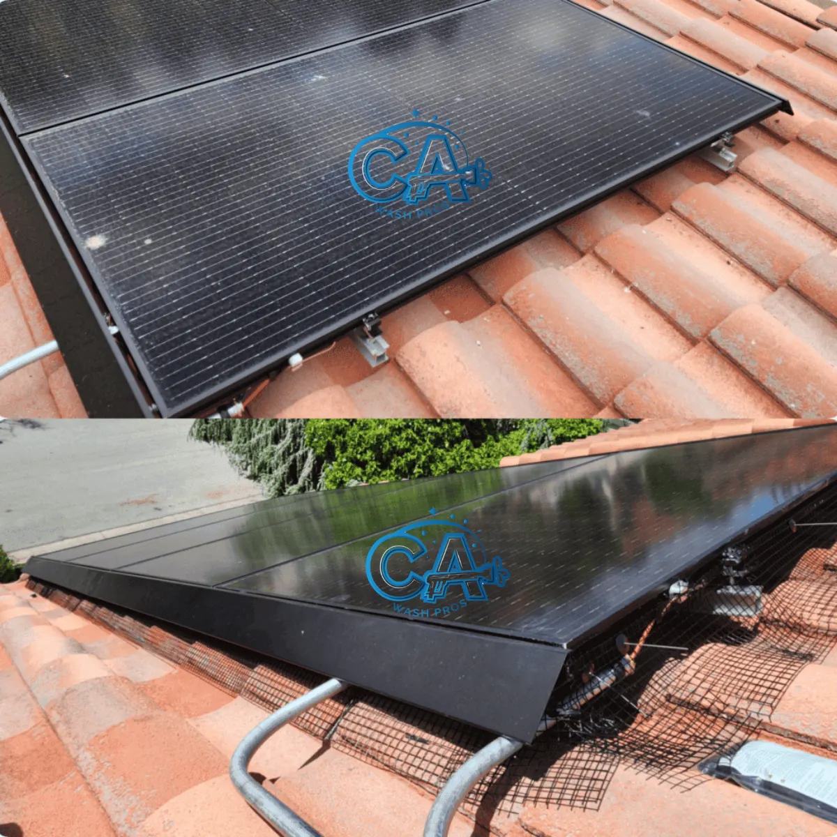 Solar panel bird proofing with deterrent mesh installed by CA Wash Pros in Santa Clara, CA.