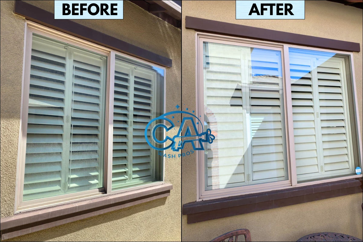 Before and after results of professional window cleaning in Santa Clara, CA by CA Wash Pros.