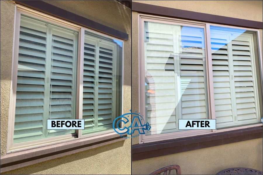 Professional window cleaning service by CA Wash Pros showing spotless and streak-free results.