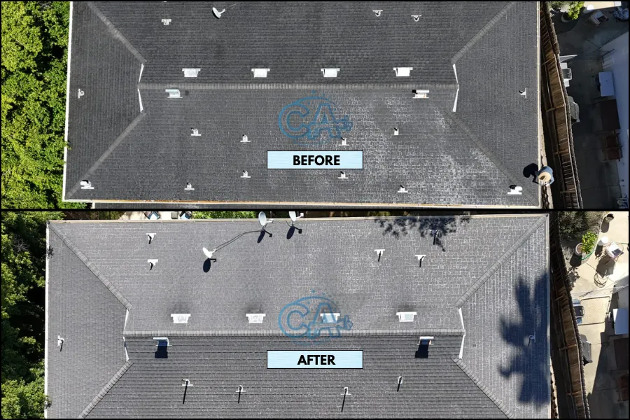 Results of our roof cleaning service on a composite tile roof.
