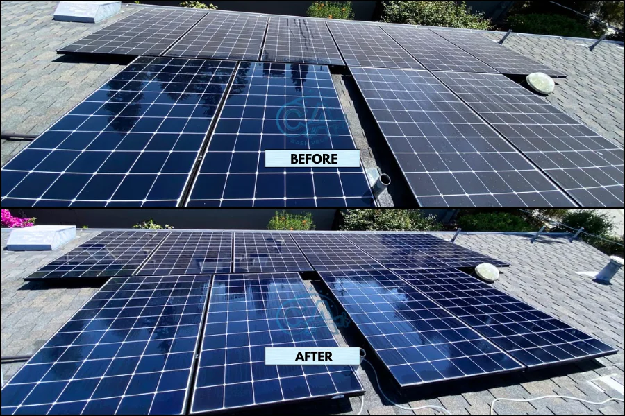 Solar panel cleaning service results showing a spotless and streak-free finish.