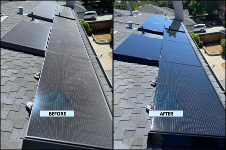 Solar panel cleaning service results showing a spotless and streak-free finish.