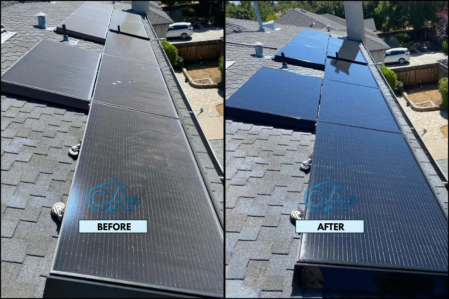 Solar panel cleaning service results showing a spotless and streak-free finish.