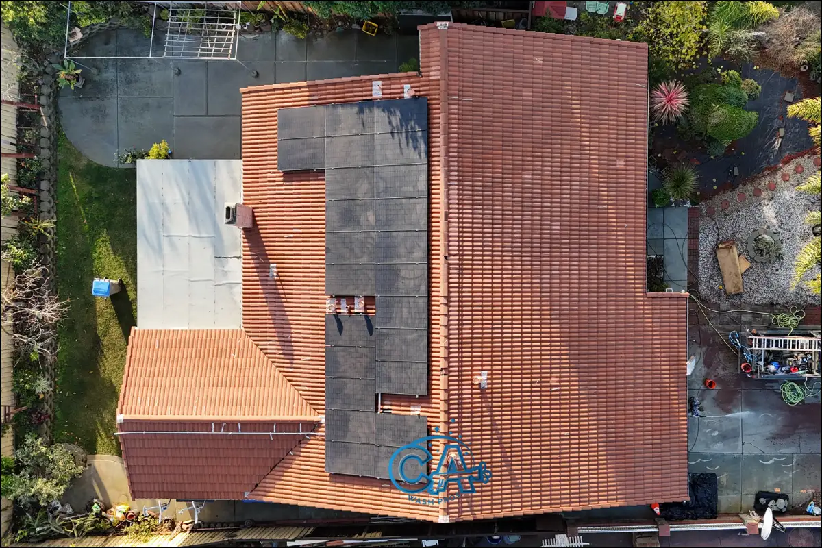 Freshly cleaned roof captured by our drone.