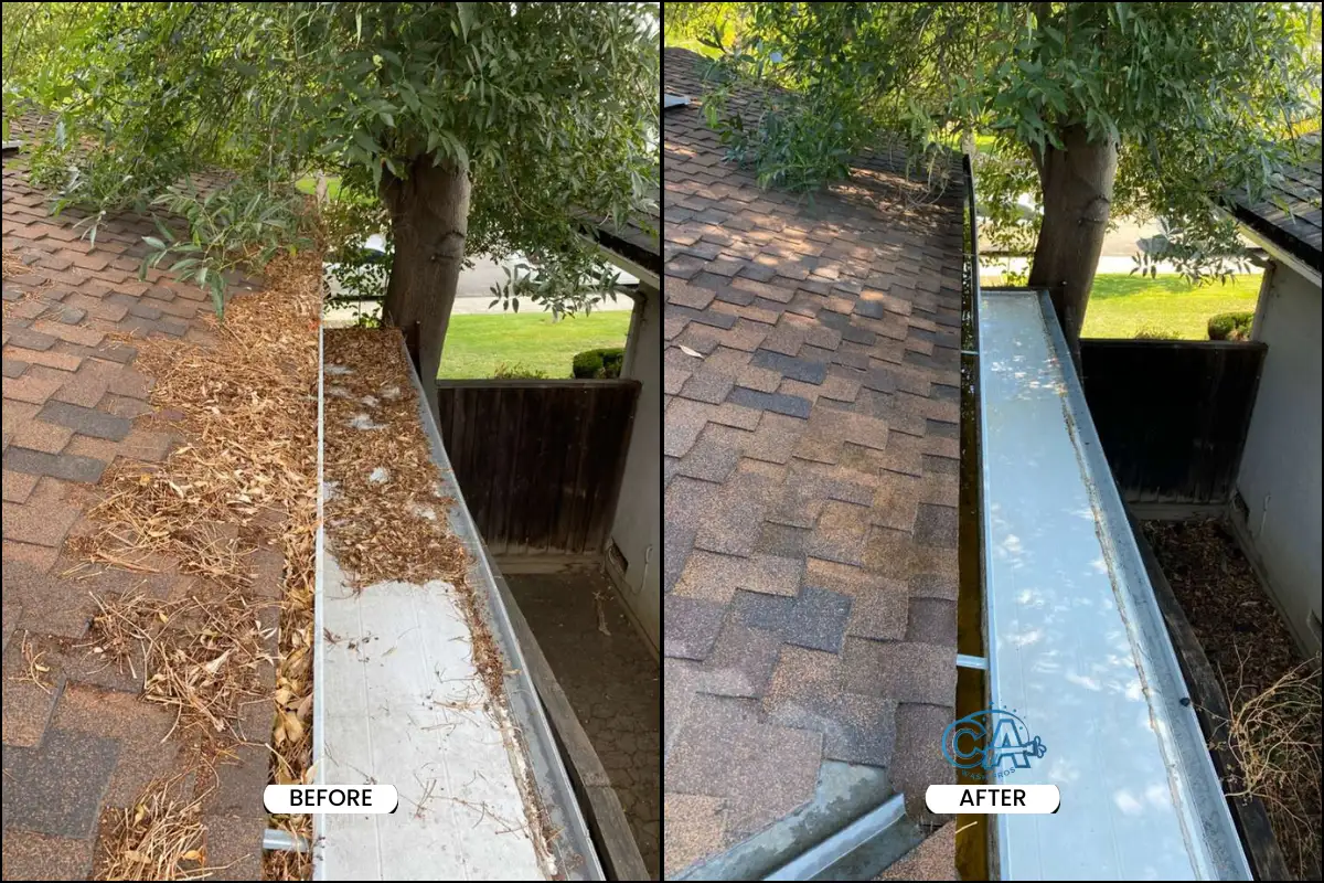 Gutter cleaning service - before and after results.
