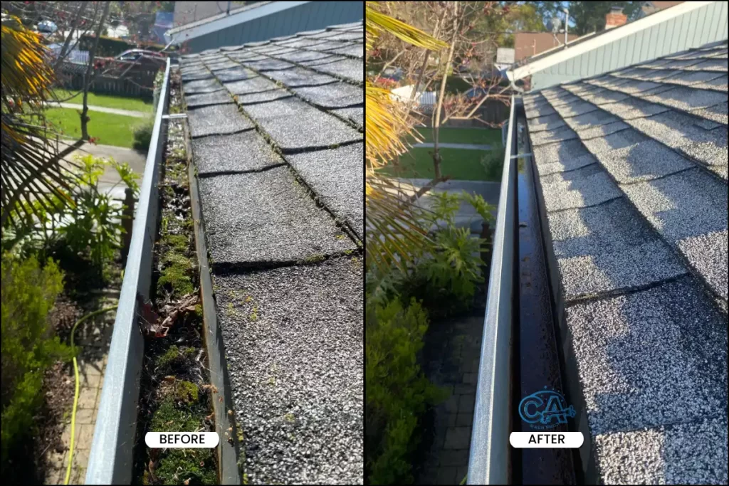 Gutter cleaning service - before and after results.