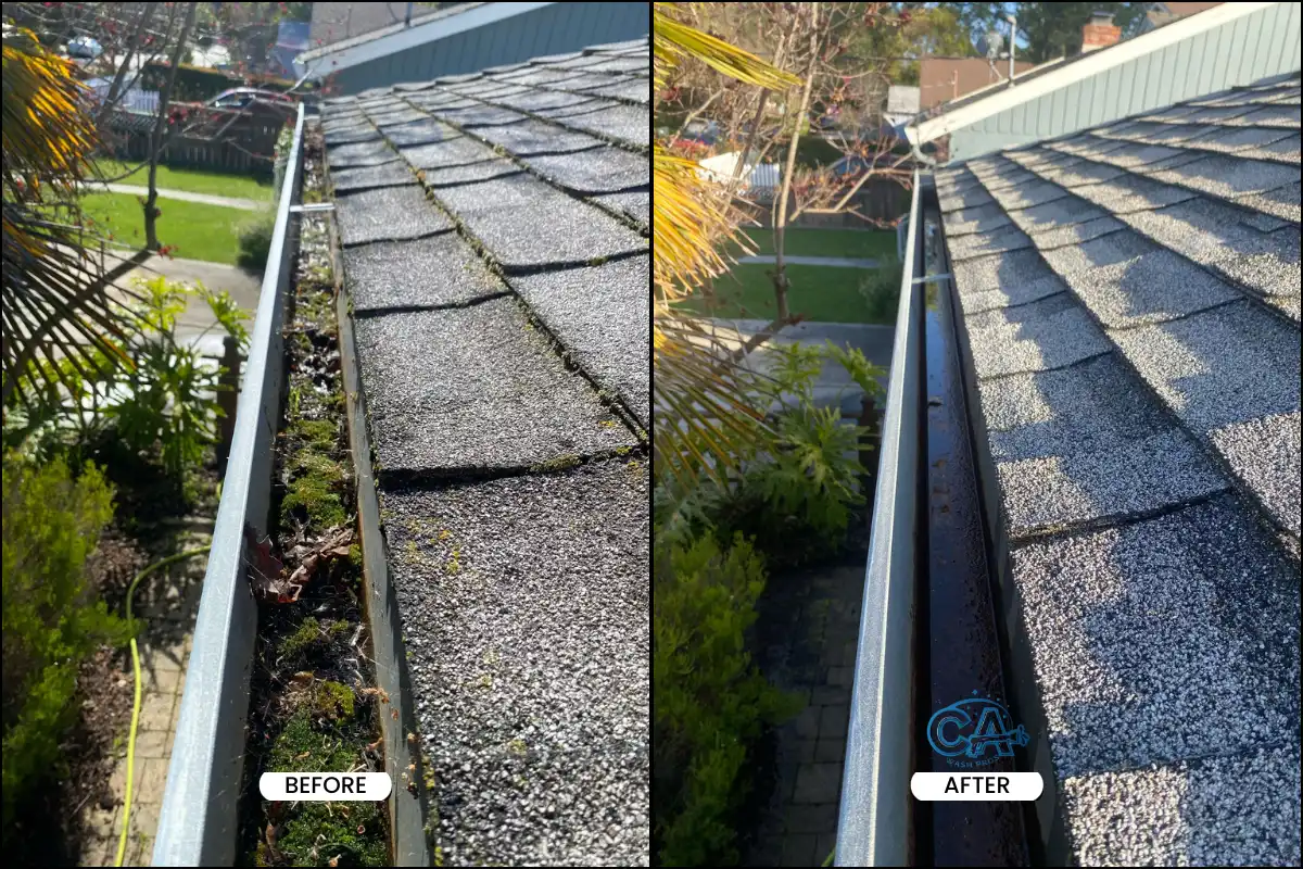 Gutter cleaning service - before and after results.