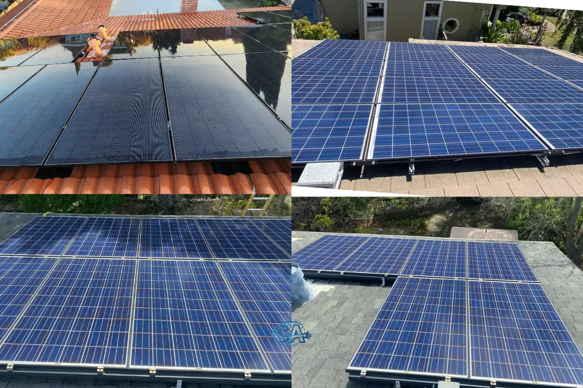 Result of solar panel cleaning services by CA Wash Pros.